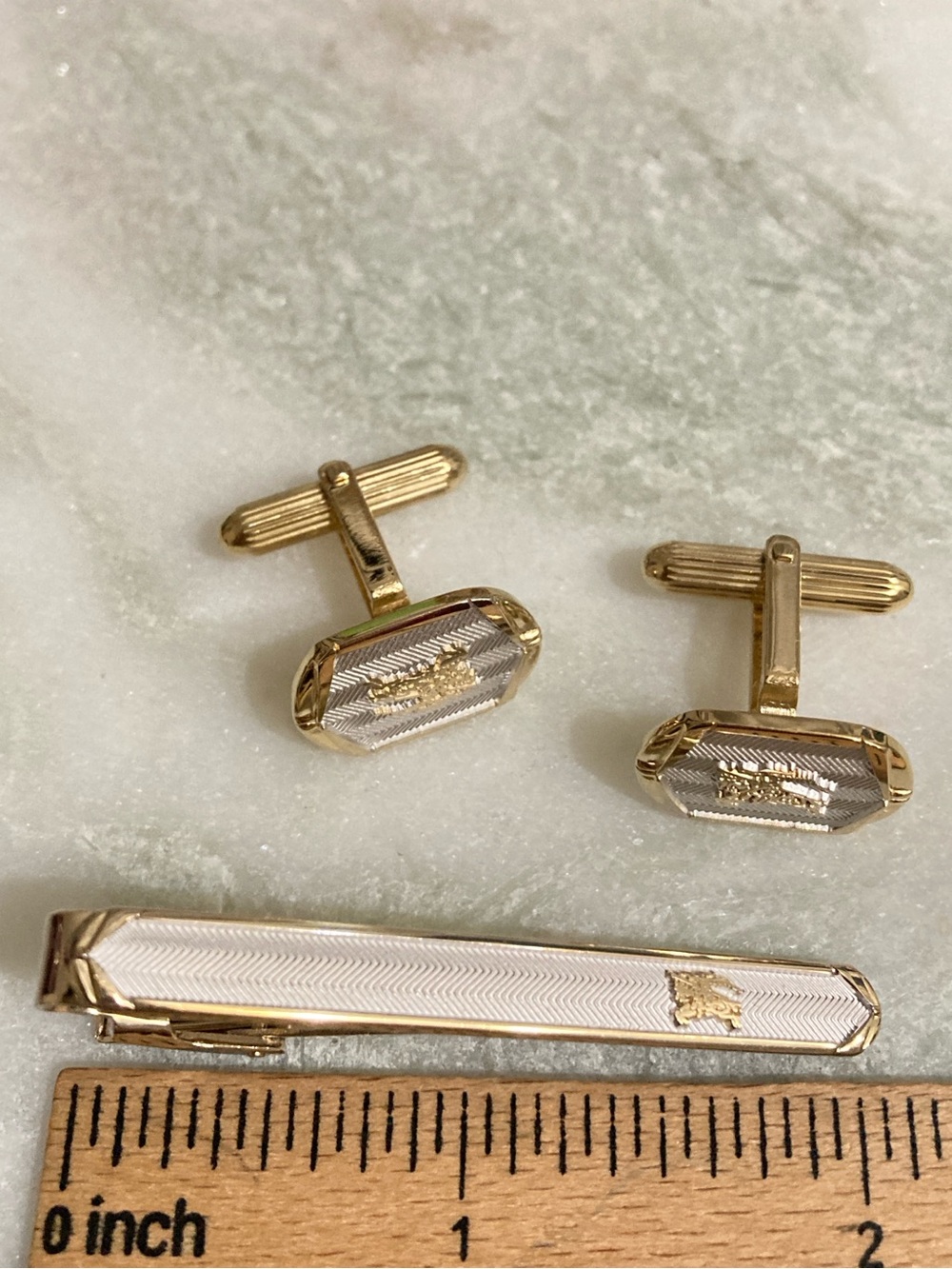 Burberry 925 Silver Cuff Links + Tie Clip Set Vintage - Picture 8 of 8